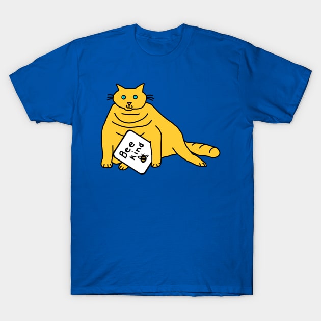 Cute Yellow Cat says Be Kind T-Shirt by ellenhenryart